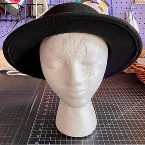 Black Wool Blend Fedora Hat with Flat Brim